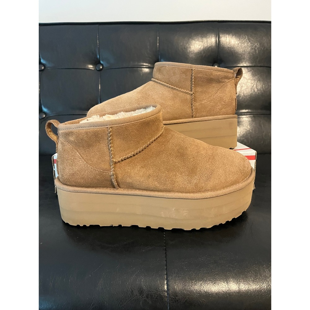 UGG Classic Ultra Mini Platform Chestnut Suede Boots 1135092 Brown Size 9
